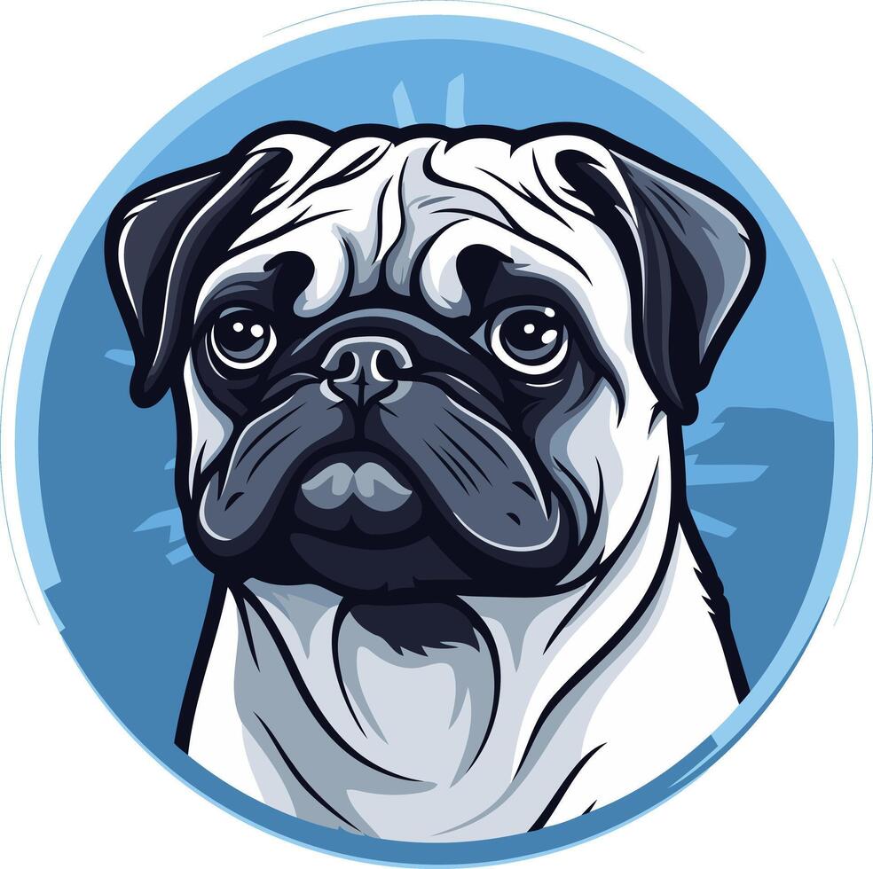 Portrait of a Pug Dog with Blue Background vector