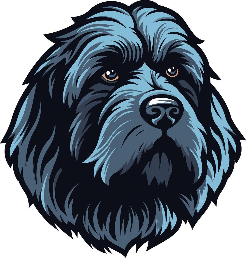A detailed illustration of a black dog's head in a cartoon style, perfect for branding, t-shirts, or pet-related designs vector