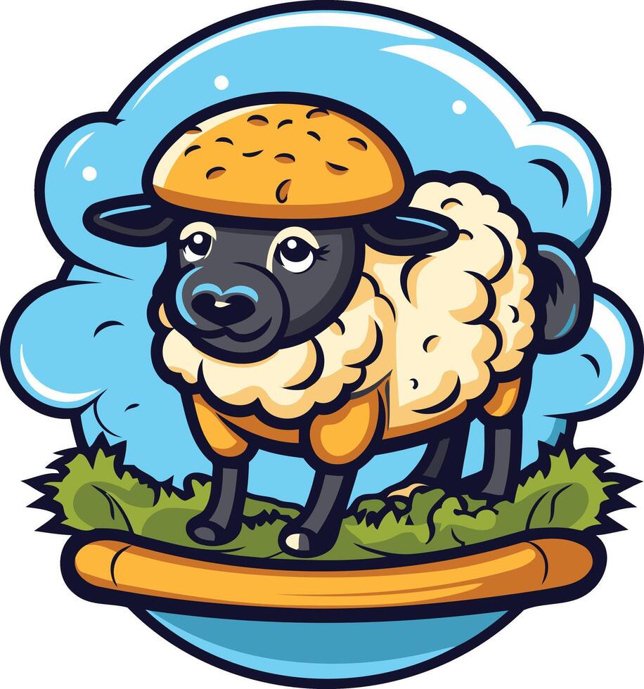 Cute Sheep with Burger Bun on Its Head vector
