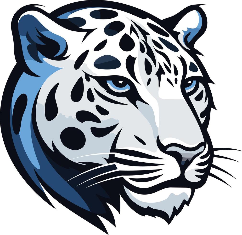 Powerful snow leopard head with fierce blue eyes vector