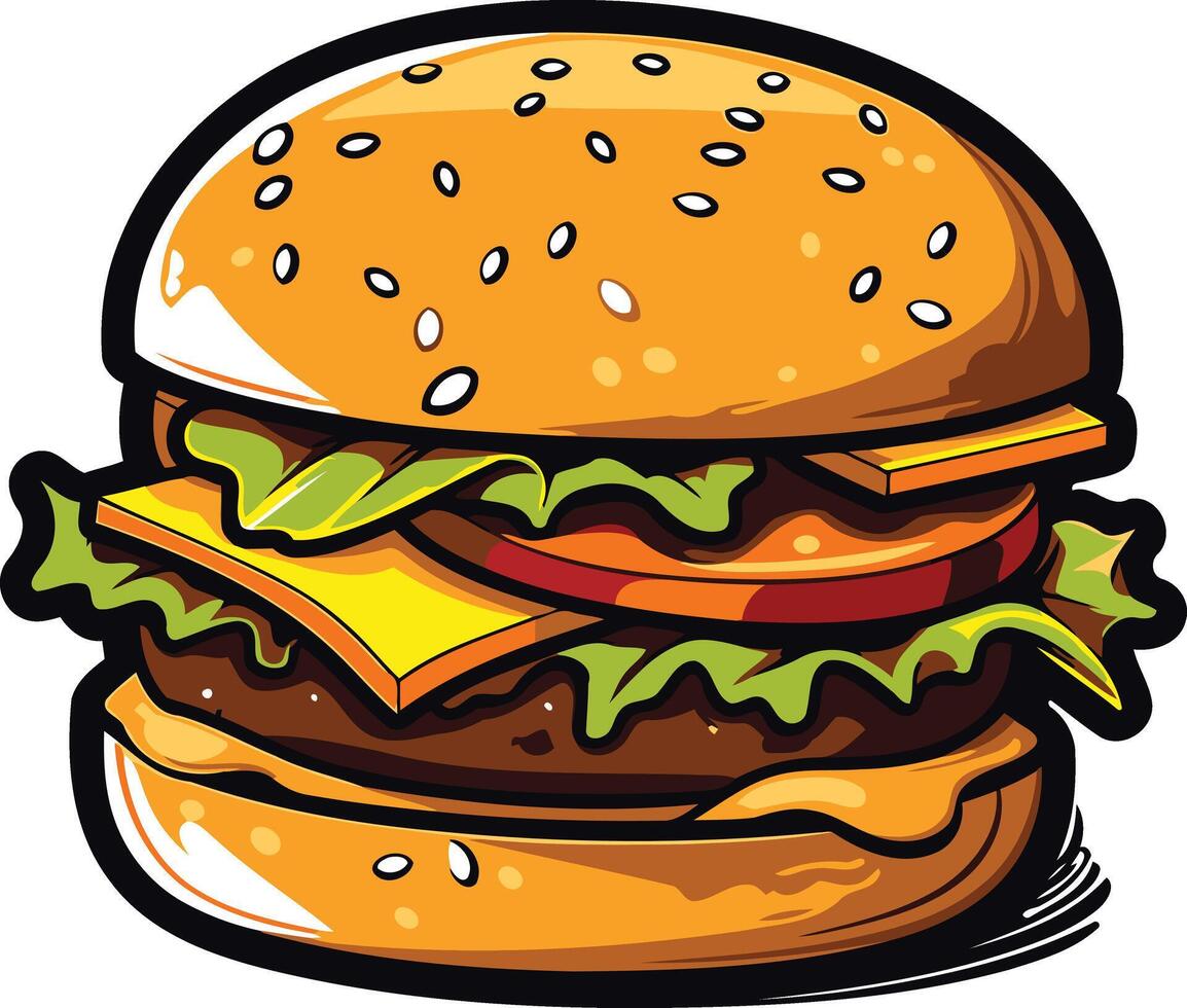 A juicy and delicious cartoon hamburger, perfect for menus, restaurant signage, and social media posts vector