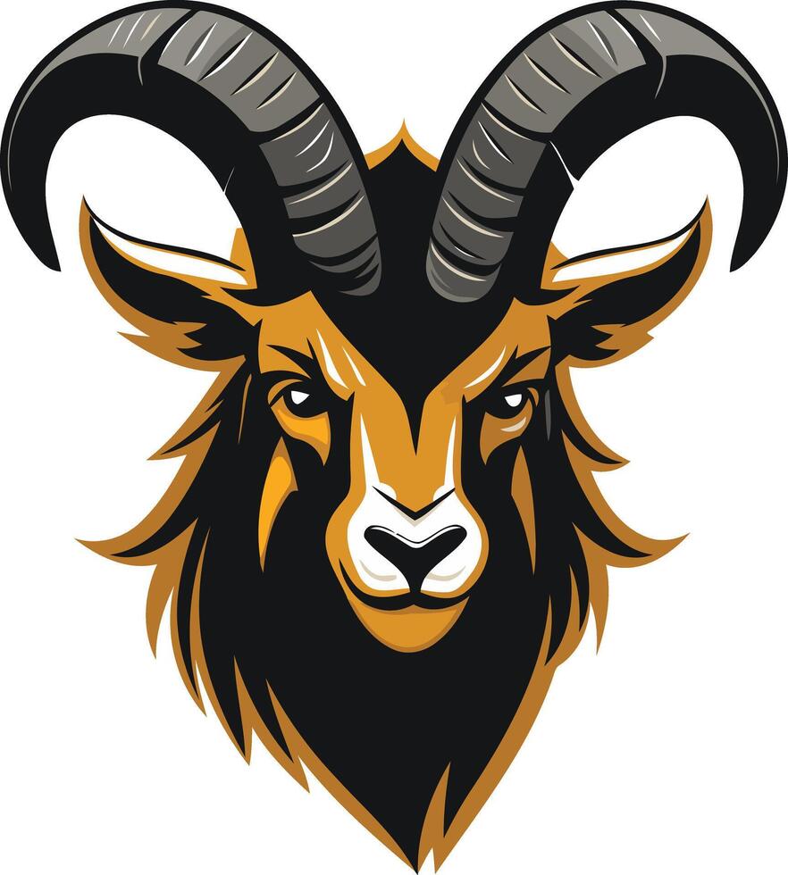 Powerful and majestic mountain goat head with sharp horns vector