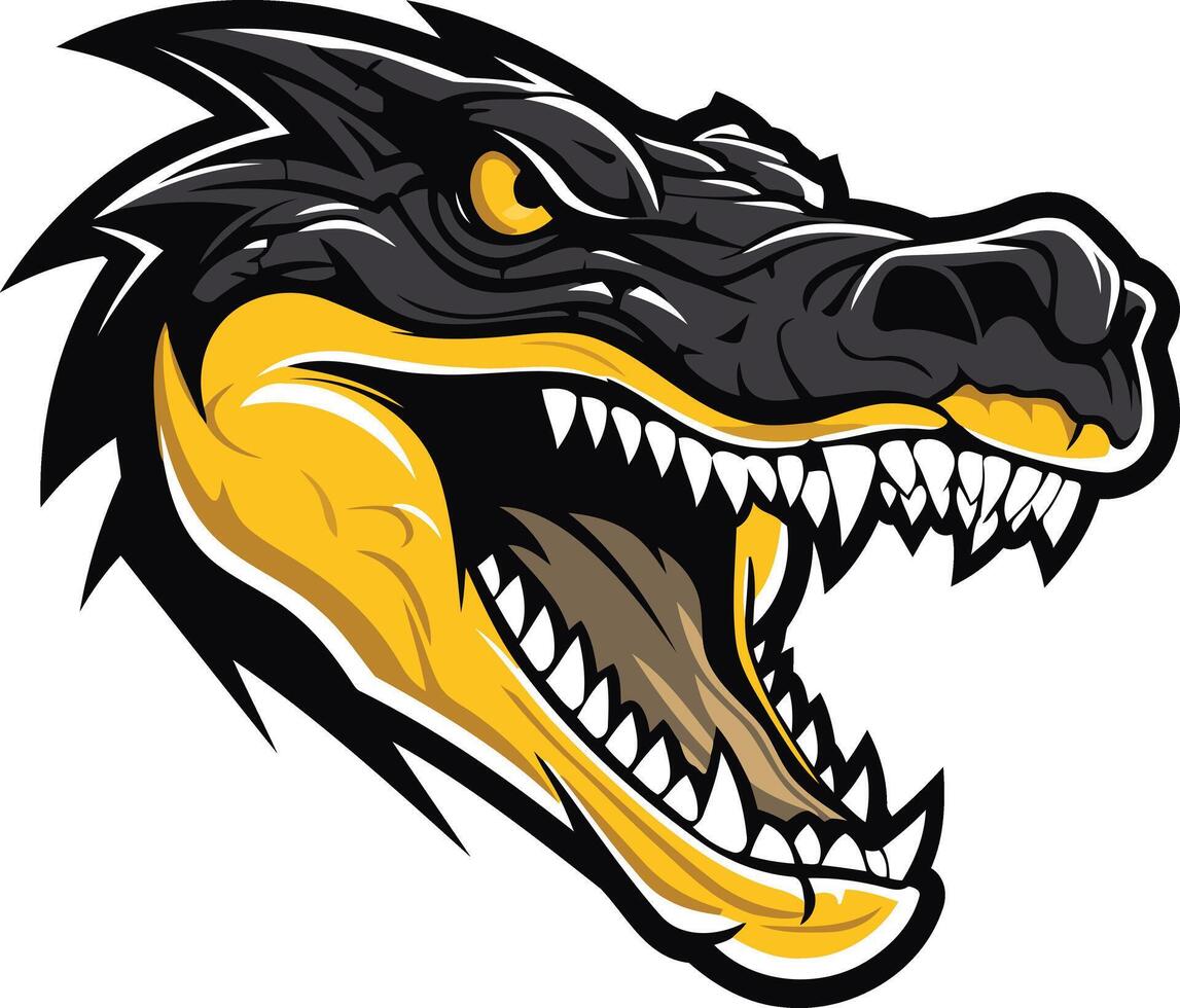 Fierce and powerful alligator mascot head with sharp teeth and a menacing growl vector