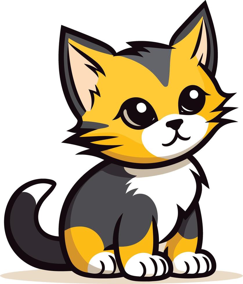 Cute cartoon cat with big eyes, sitting with a friendly expression vector