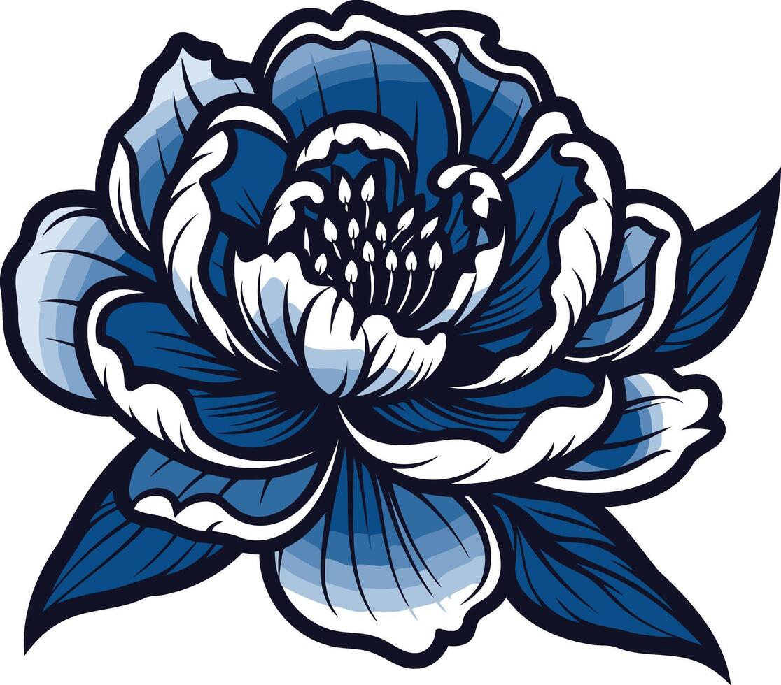 Elegant blue and white peony flower illustration, perfect for designs needing a touch of floral sophistication vector