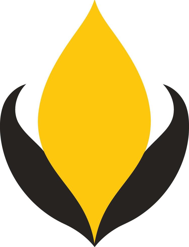 Abstract logo design with a yellow teardrop shape nestled in black curved wings vector