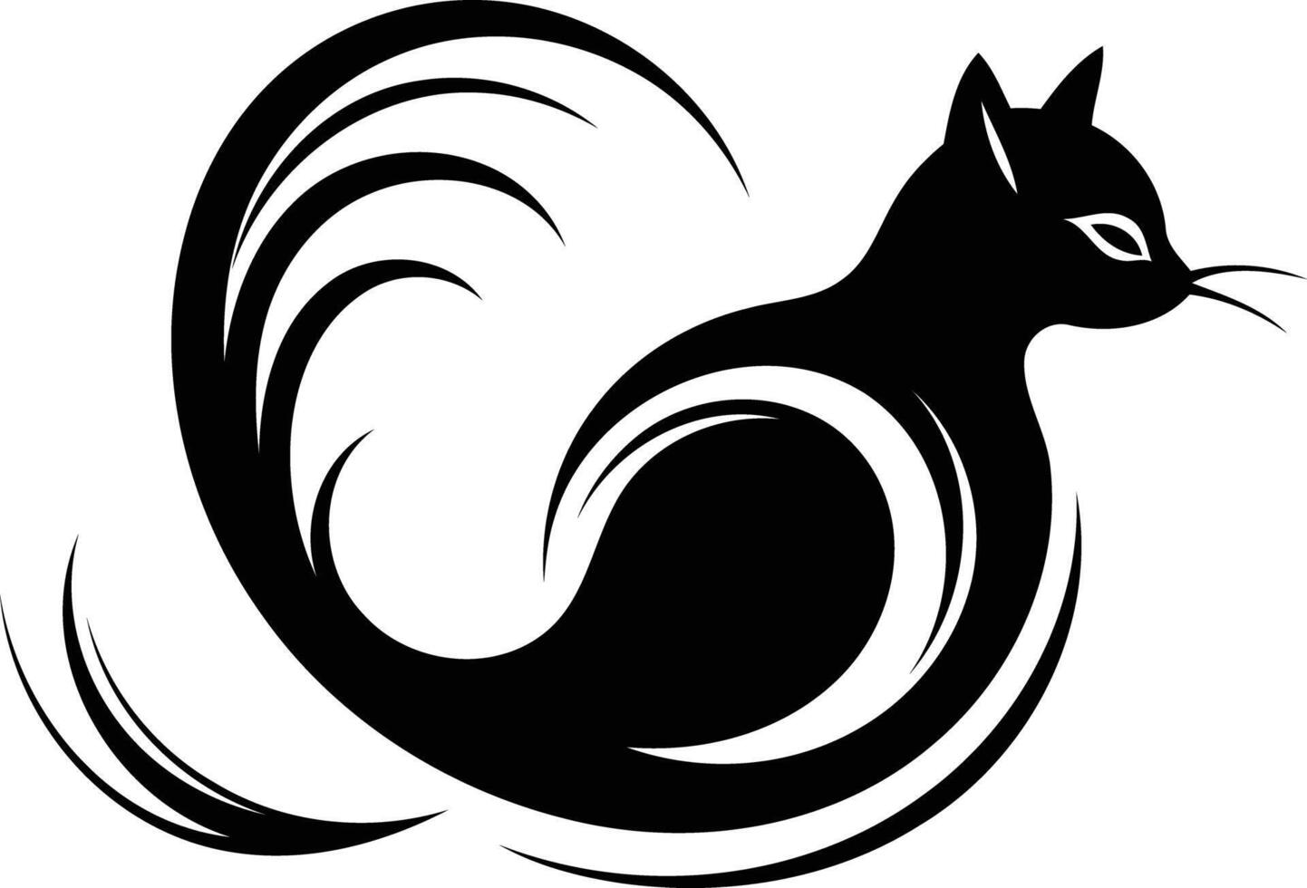 Stylized black cat silhouette in a swirling design vector