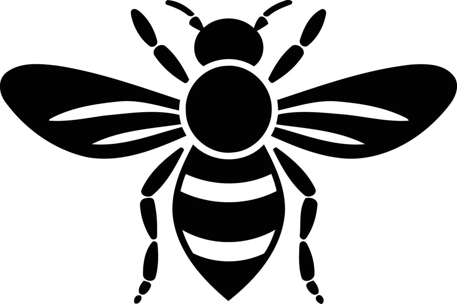 Simple, bold black and white illustration of a bee, perfect for branding, logos, and web design vector