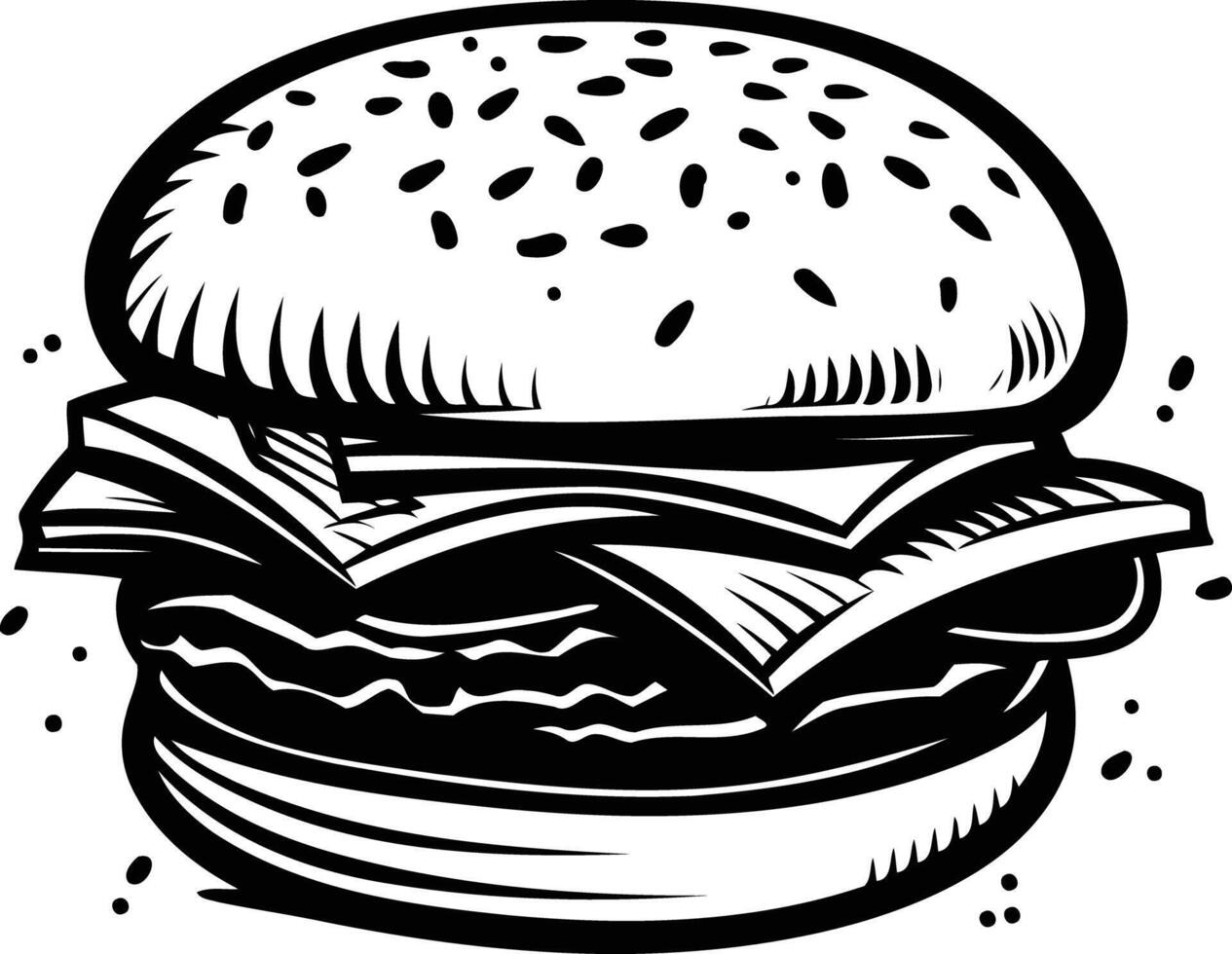 A classic, hand-drawn illustration of a juicy burger with all the fixings vector