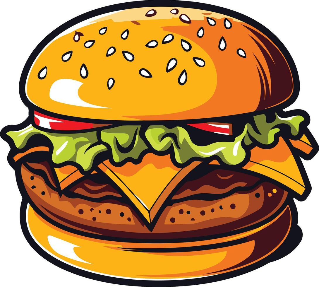 A mouthwatering cartoon burger illustration perfect for food branding, menus, or social media posts vector