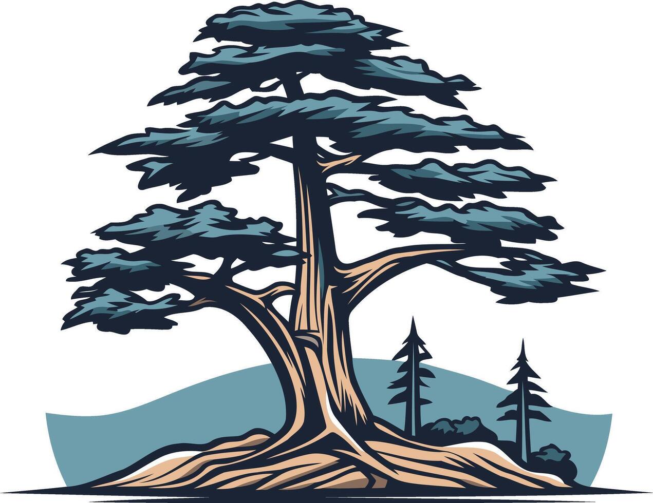 Vintage illustration of a majestic pine tree with a thick trunk and sprawling branches vector