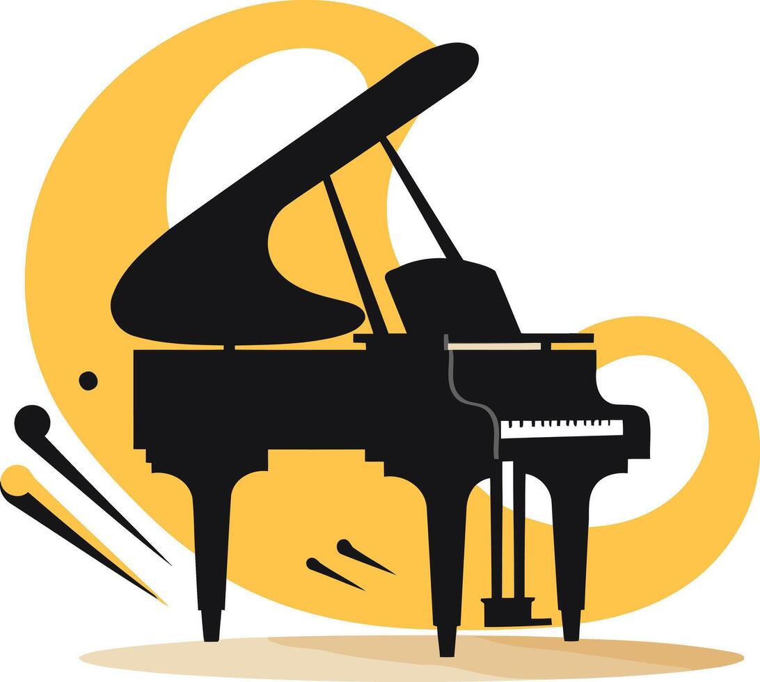 A stylish silhouette of a grand piano against a vibrant yellow background vector