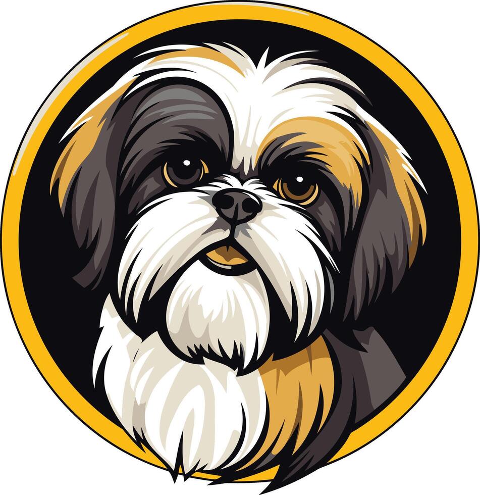 Cute cartoon shih tzu dog in a yellow circle, perfect for pet-related branding, pet shops, or dog lover merchandise vector
