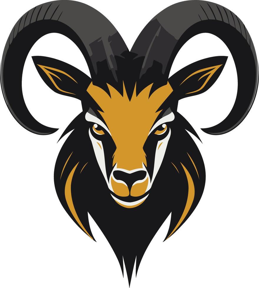 A powerful and striking illustration of a ram's head, featuring a bold black silhouette with golden accents vector