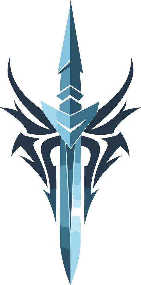 A sharp, geometric, and abstract design depicting a stylized sword with tribal elements, ideal for gaming, sports, and branding vector