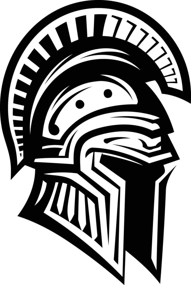 A bold and striking black and white illustration of a spartan helmet, perfect for branding, logos, and design projects vector