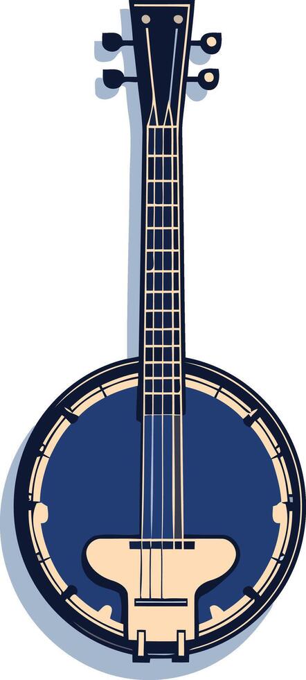 Blue Banjo with Wooden Neck and Tuning Pegs vector