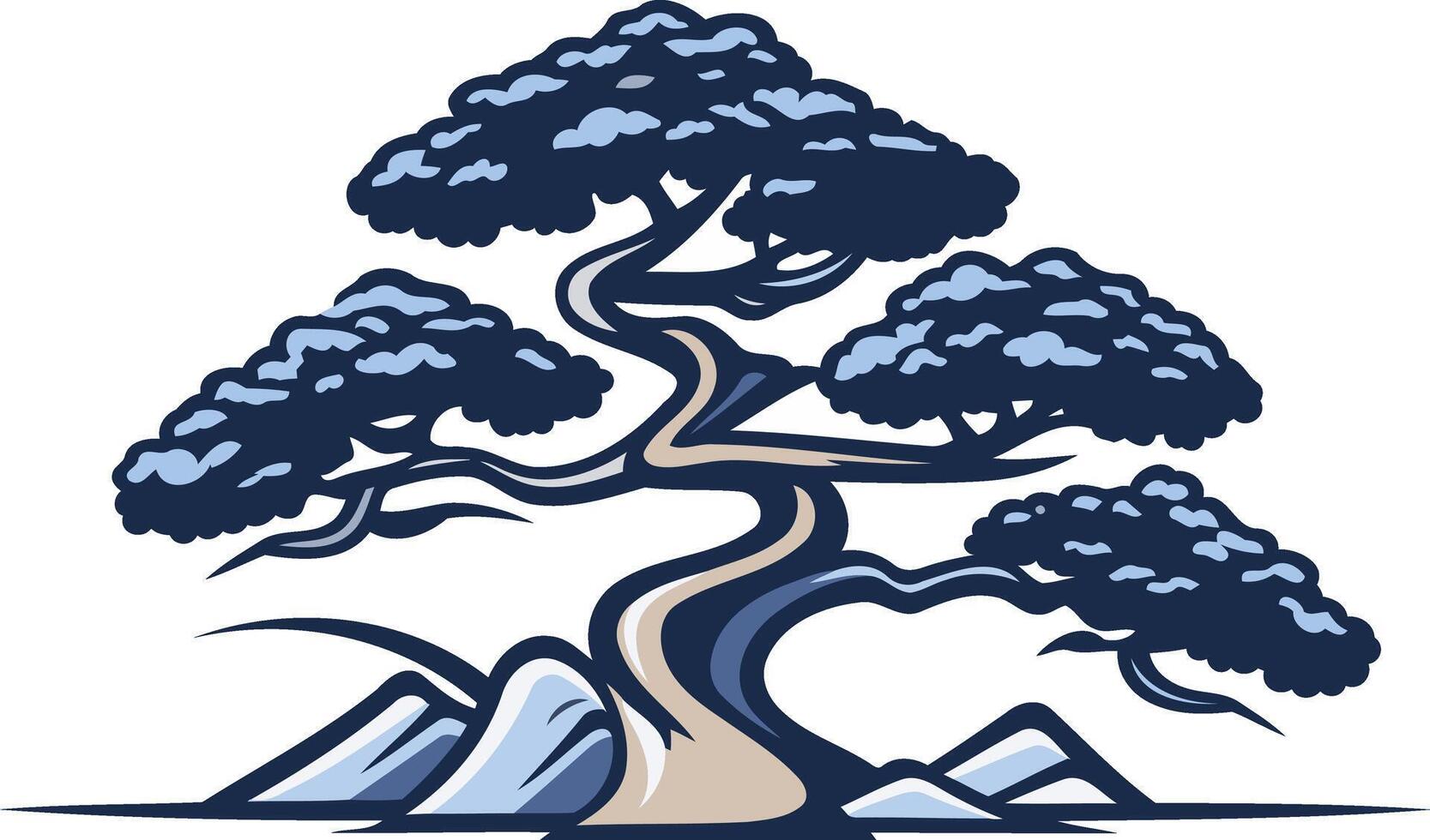 Bonsai Tree in Blue and Tan vector