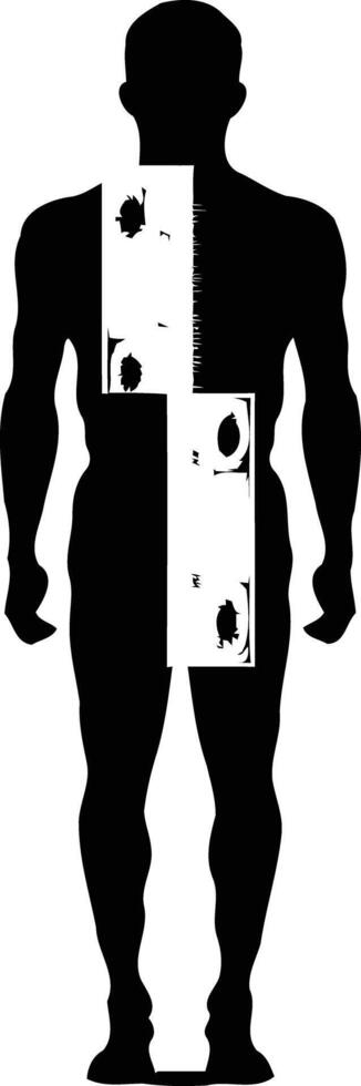 Silhouette of a man with a white ruler down the center of his body vector