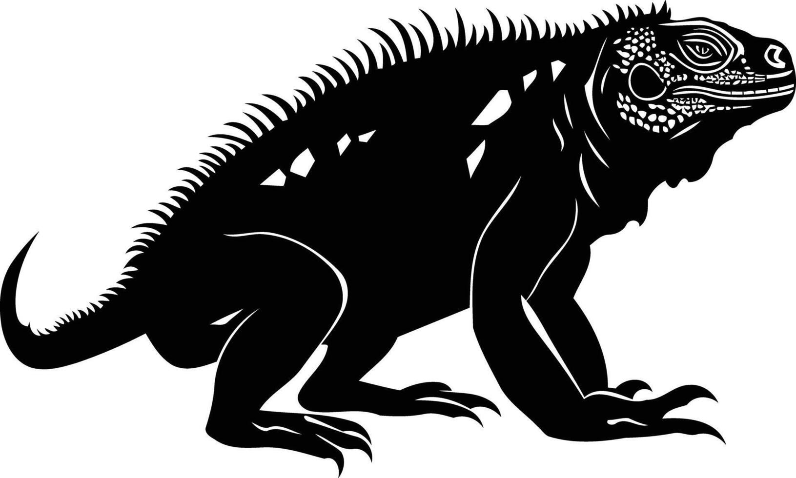 Black and white silhouette of an iguana lizard vector