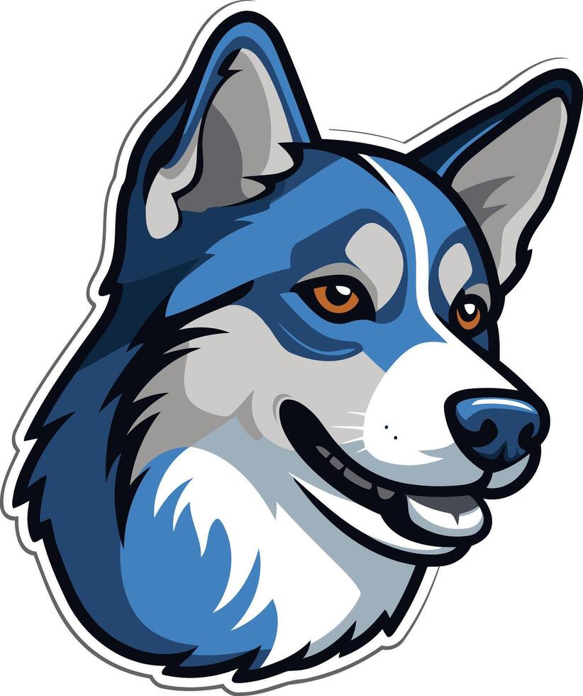 Friendly blue and white husky dog head illustration with a cartoon style vector