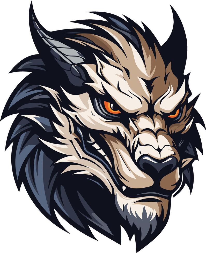 Fierce and powerful, this detailed illustration of a wolf's head is perfect for branding, gaming, and any design project needing a strong, predatory feel vector