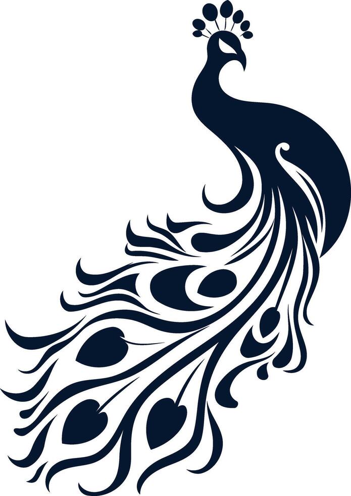Peacock Silhouette with Intricate Tail Feathers vector