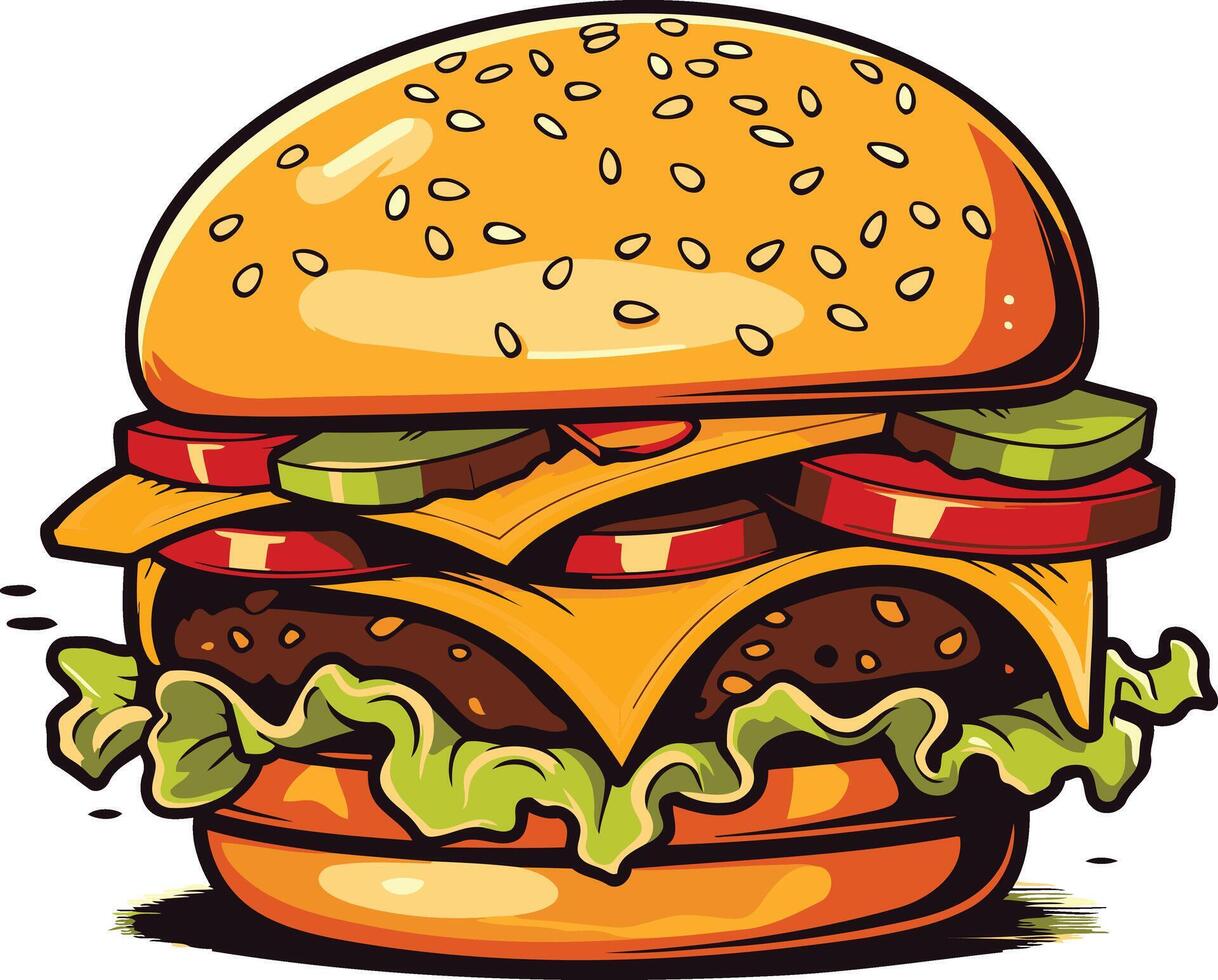 A delicious-looking cartoon hamburger with all the fixings vector