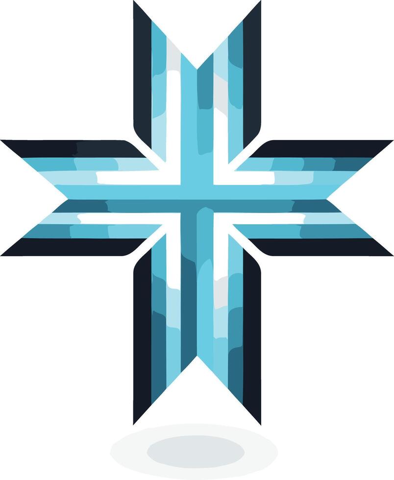 Abstract Geometric Cross with Blue and Black Stripes vector