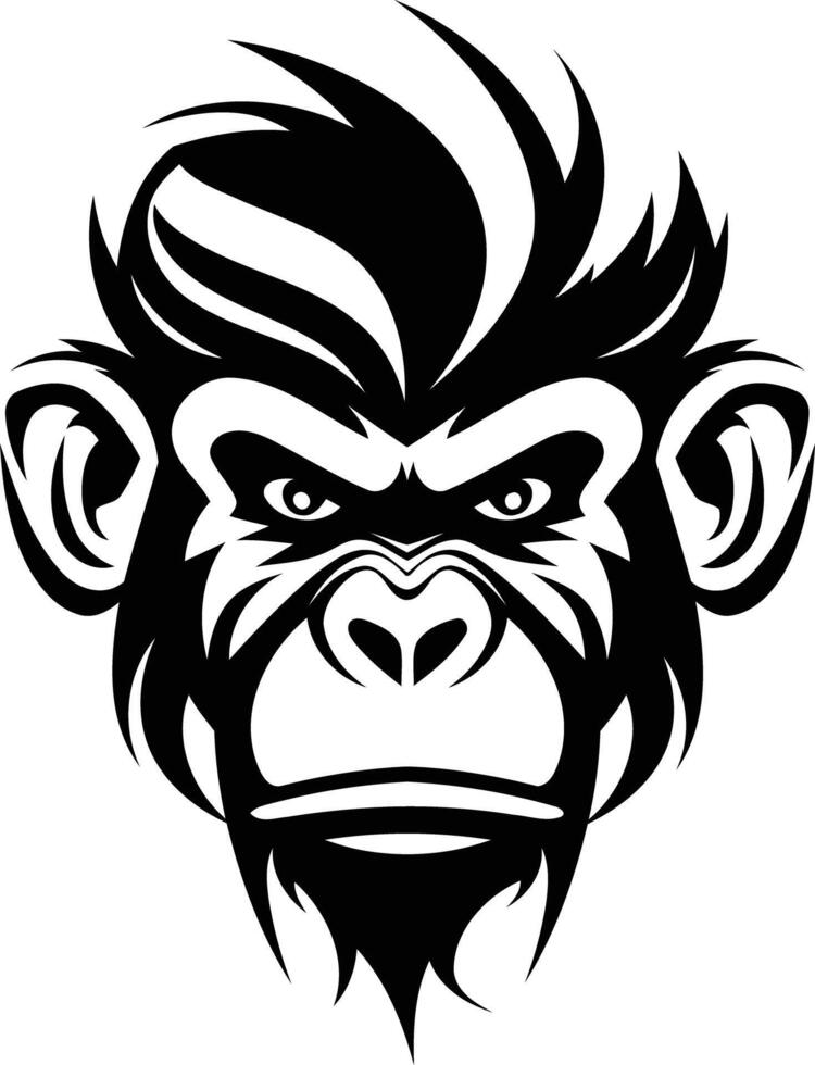A bold black and white logo featuring a fierce, stylized chimpanzee head with a mohawk vector