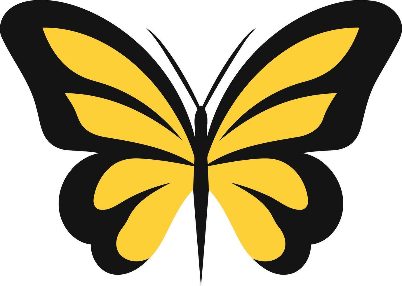 Simple, clean, and minimalist illustration of a yellow butterfly with black outlines vector