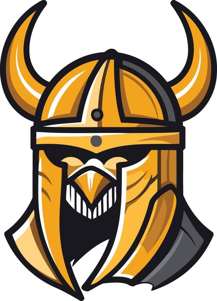Bold and fierce, this gold viking helmet logo is perfect for gaming, sports teams, and businesses seeking a powerful and impactful brand image vector