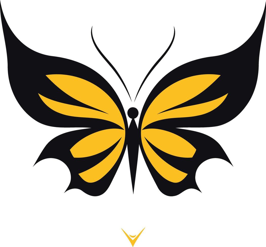 Stylized black and yellow butterfly silhouette, perfect for logo design, branding, or nature-themed projects vector