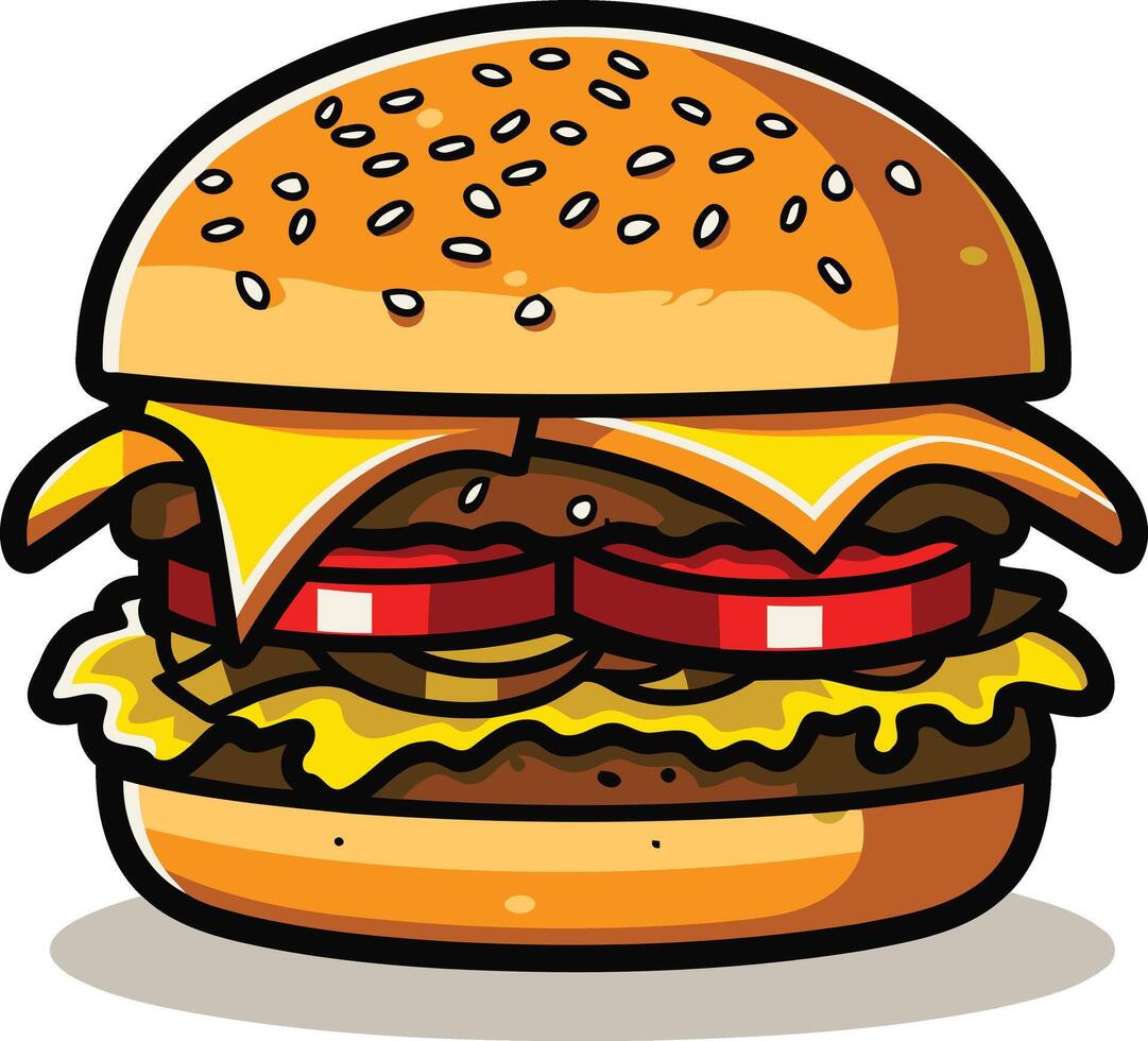 Delicious Double Cheeseburger Cartoon Illustration vector