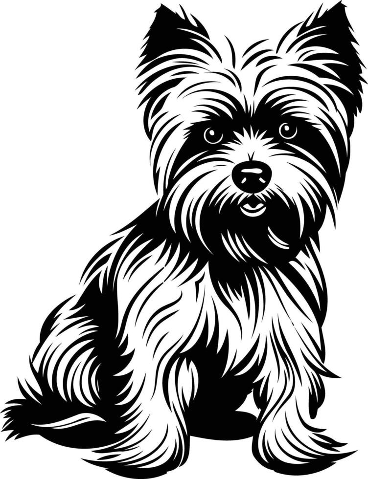 Black and white silhouette of a yorkshire terrier dog, perfect for pet lovers, dog owners, and animal enthusiasts vector