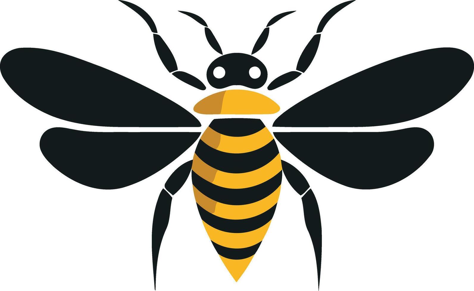 Simple and modern illustration of a bee with black wings and yellow stripes vector