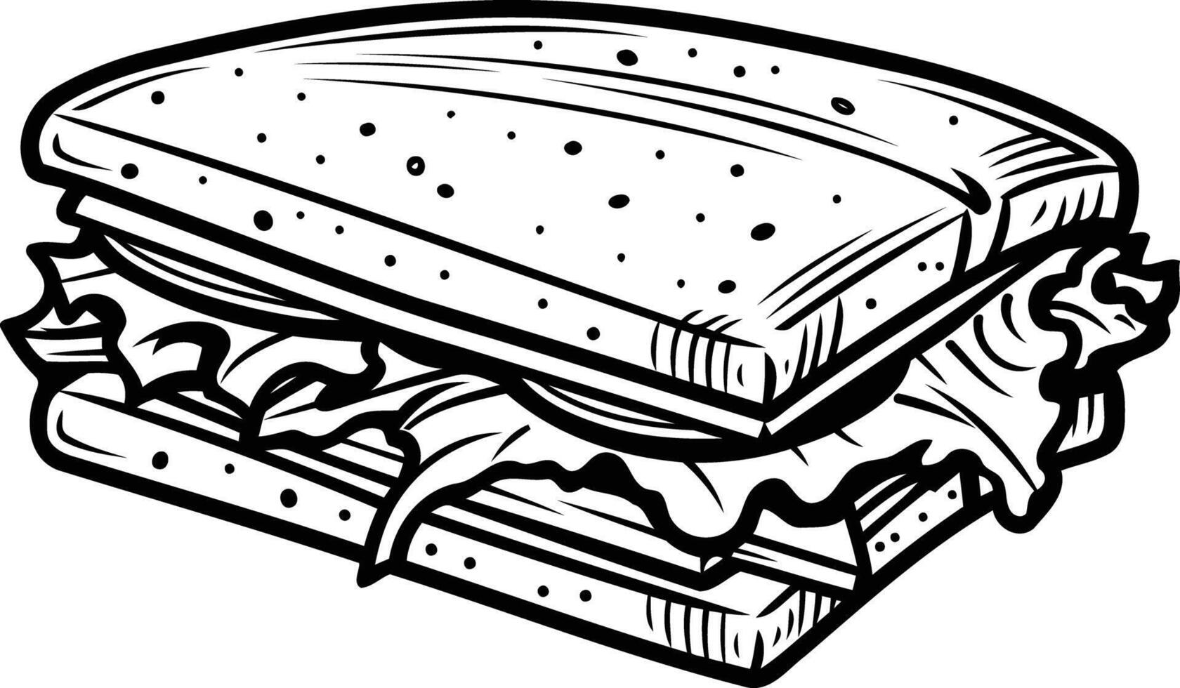 A classic sandwich with lettuce and tomato, drawn in a bold black and white style vector