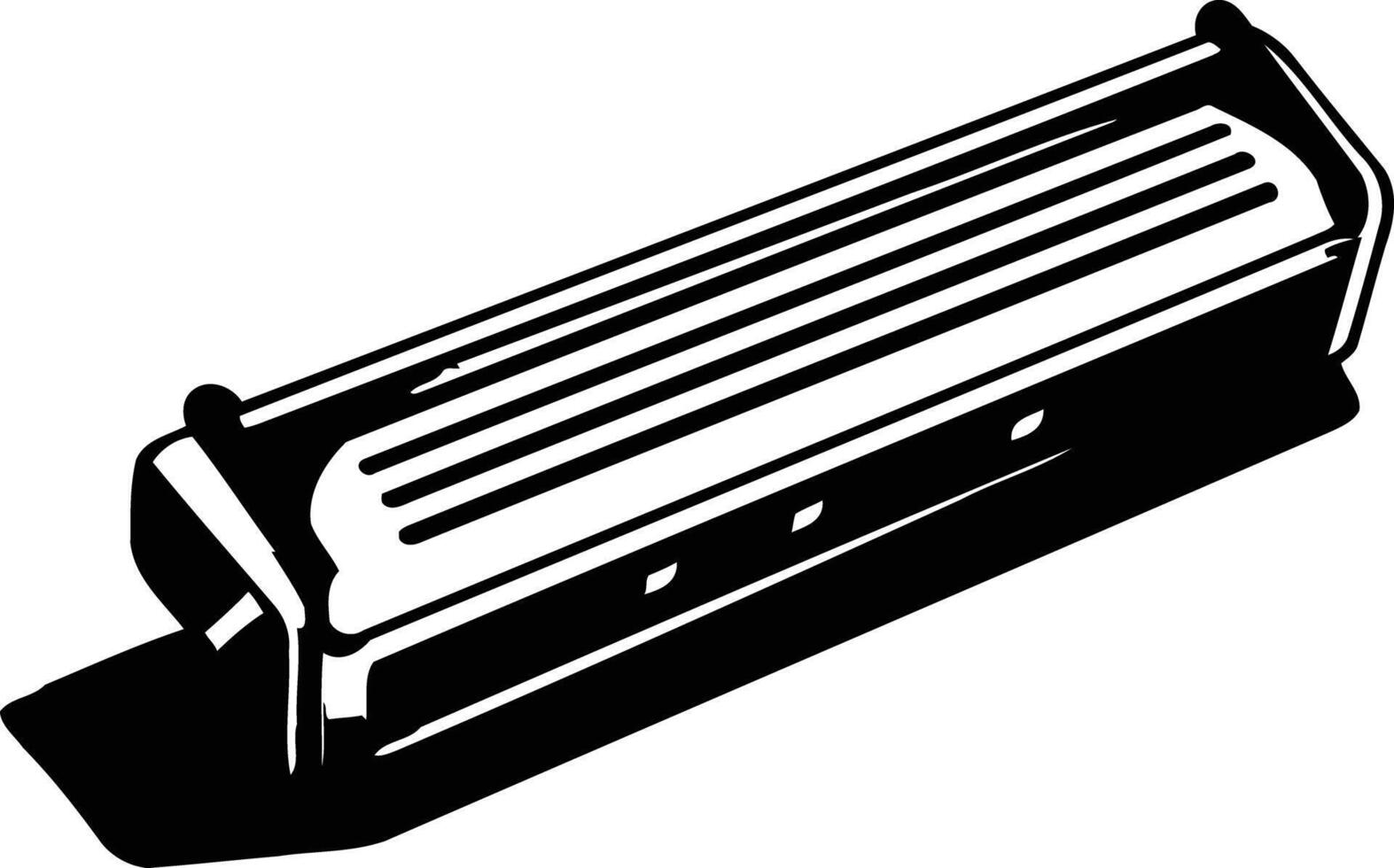 A simple black and white illustration of a vintage harmonica vector