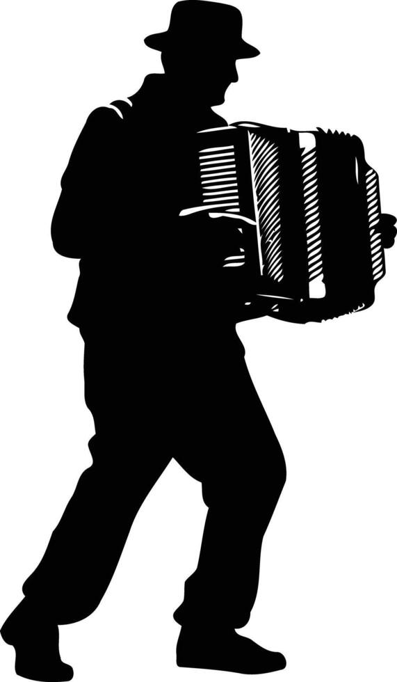 Silhouette of a man playing the accordion vector