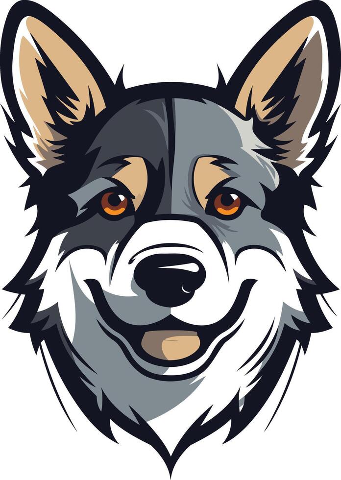 A friendly cartoon husky with a big smile and bright eyes vector