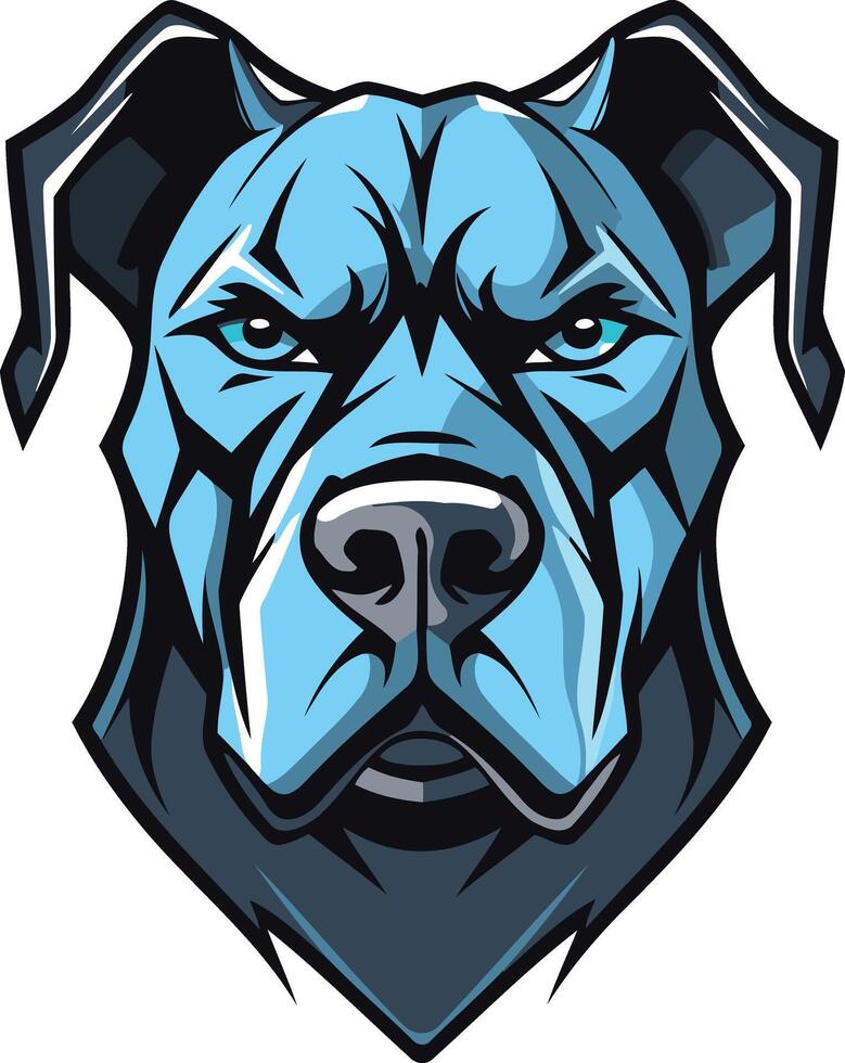 A powerful and fierce blue pit bull head illustration with a determined expression vector