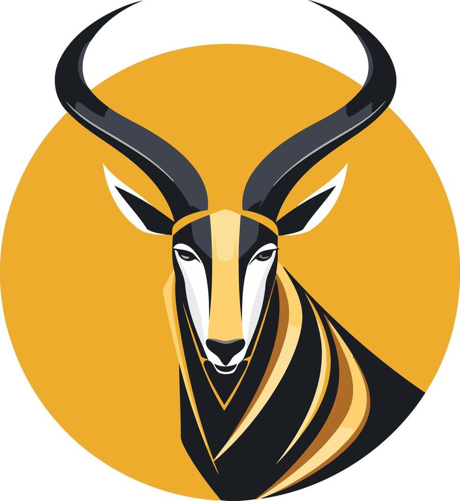 A bold and striking illustration of an antelope with large horns set against a yellow background vector