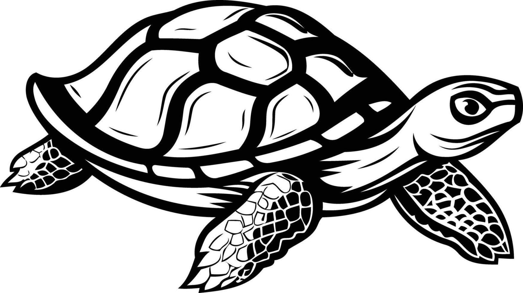 A detailed black and white illustration of a turtle, perfect for logos, branding, and designs with a nature theme vector