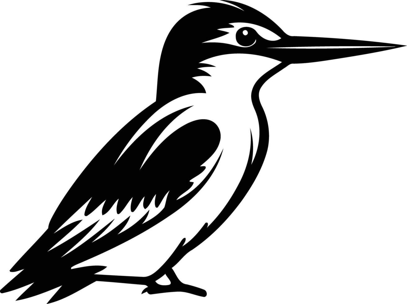 A sleek, black and white silhouette of a kingfisher bird, perfect for branding, logos, or nature-themed designs vector