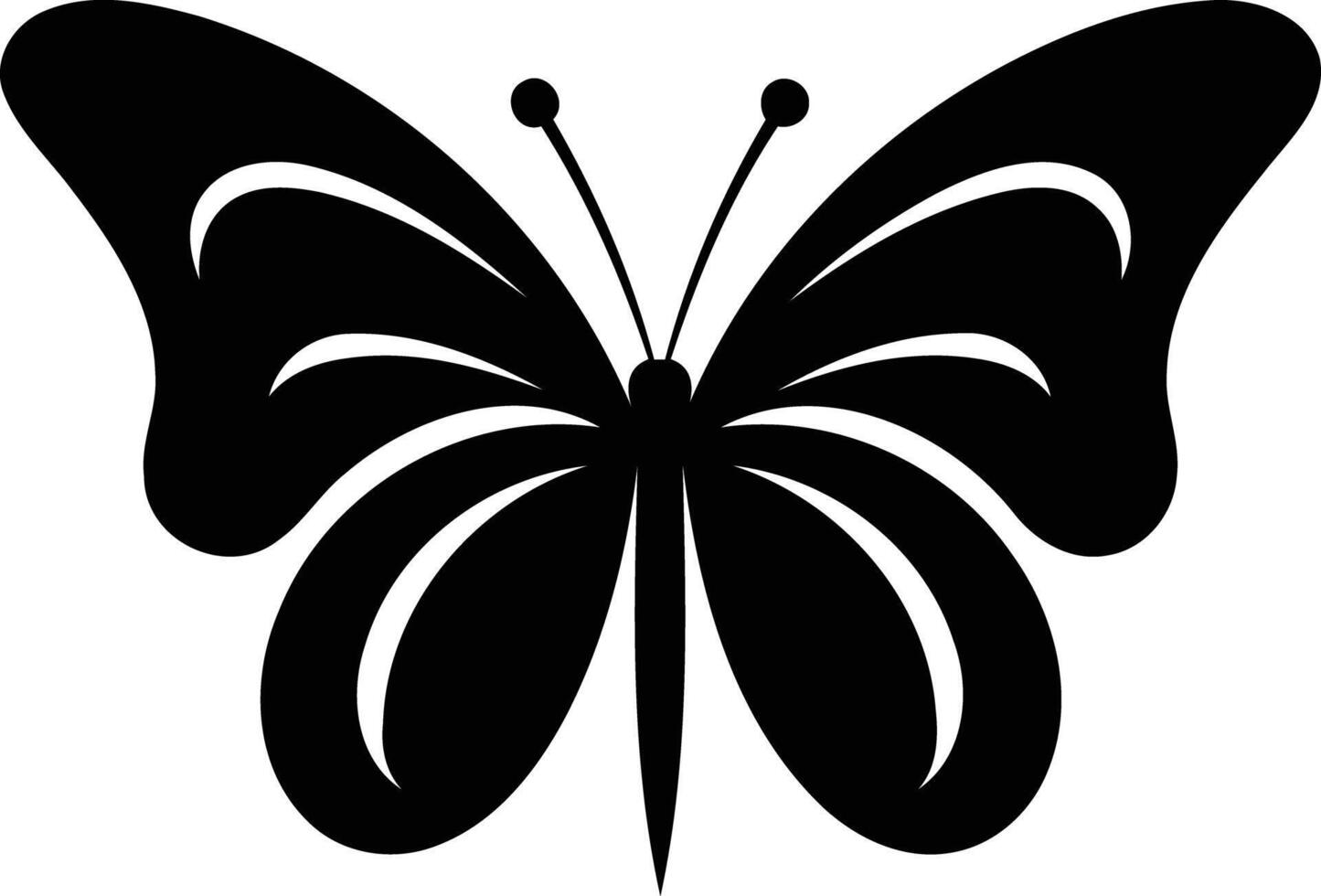 Simple, elegant black and white butterfly silhouette, perfect for logo design, branding, or decorative elements vector