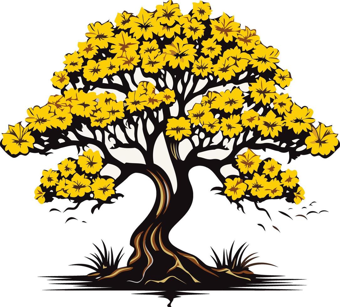 A beautifully stylized illustration of a blooming tree with yellow flowers vector