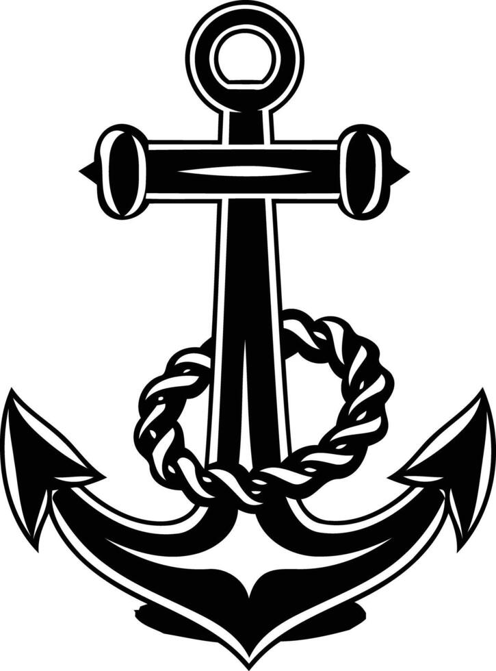 Classic black and white anchor illustration with a rope detail vector