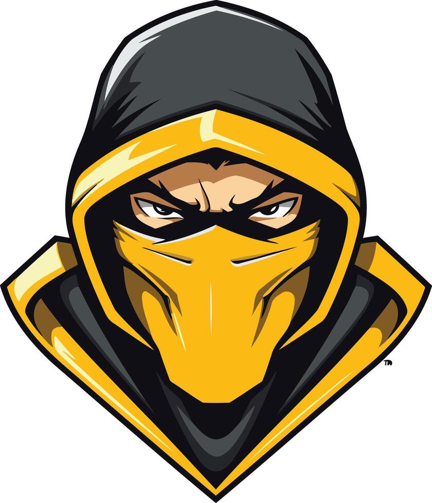 Bold and powerful illustration of a masked ninja with yellow and black colors vector