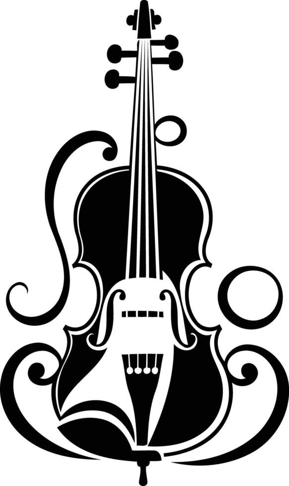 Elegant black and white violin silhouette with ornate flourish details vector