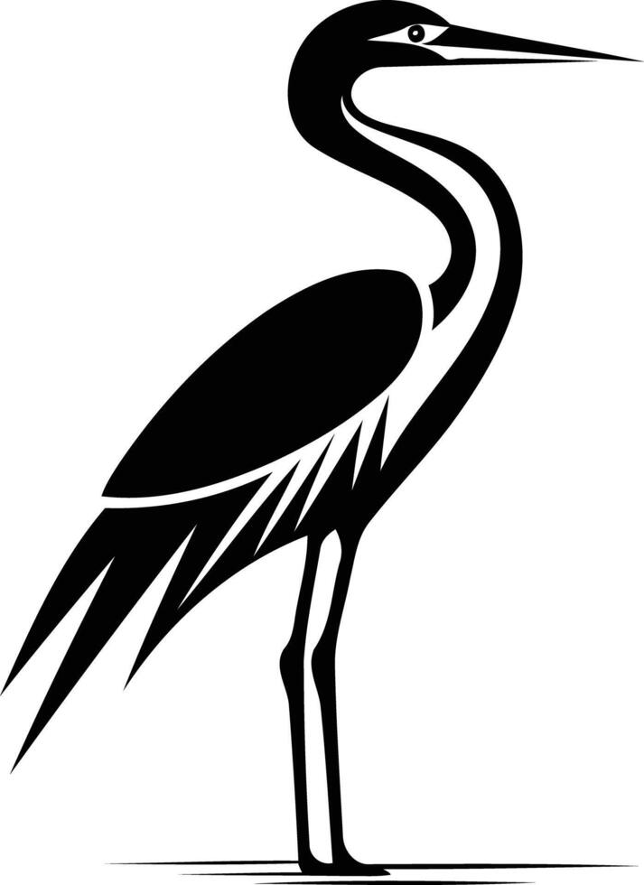 Elegant black and white silhouette of a heron, ideal for logo design, wildlife illustrations, and nature-themed projects vector
